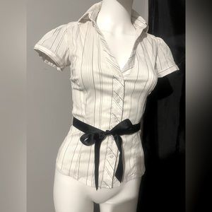 White and black pin stripe shirt